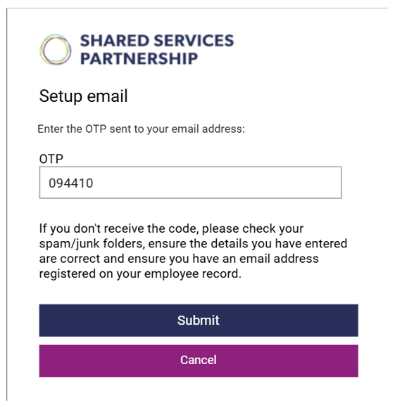 Screenshot of entering an OTP during registration