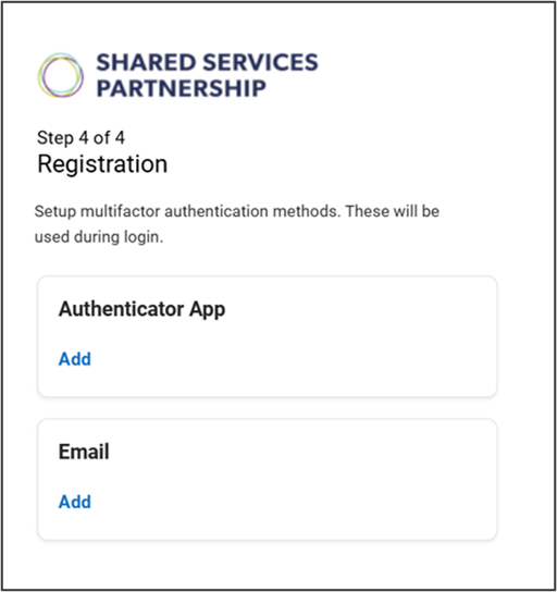 Screen shot of choosing an authentication method during registration