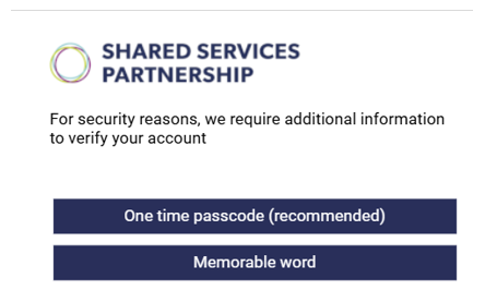 Screen shot of choosing how to verify your account when logging in to ESS Lite